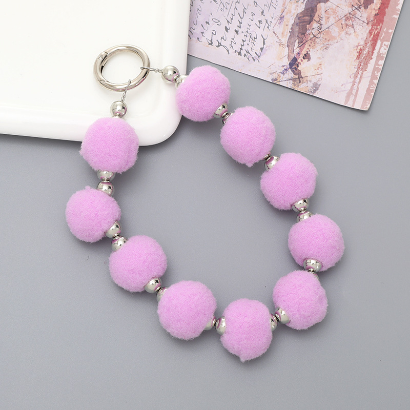 Yilian autumn and winter plush ball round pendant DIY silver separated bead wrist strap universal phone case ins wind hanging rope