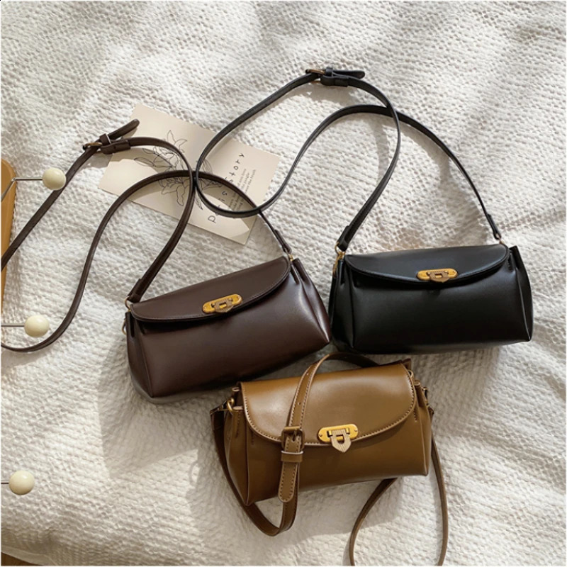 Light Solid PU Hasp Sewing Thread Shoulder Bags 2024 Fashion Casual Versatile Minimalist Womens Crossbody 240906