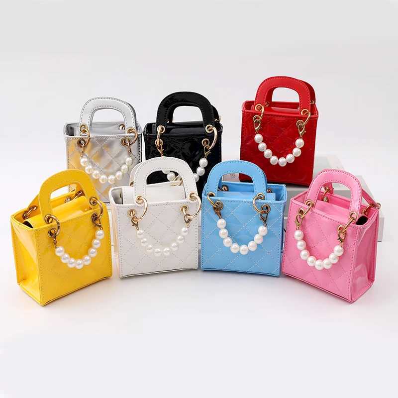 Childrens PU leather bag pearl hot selling single shoulder solid color fashionable simple version handbag baby new girl shoulder bag W240906