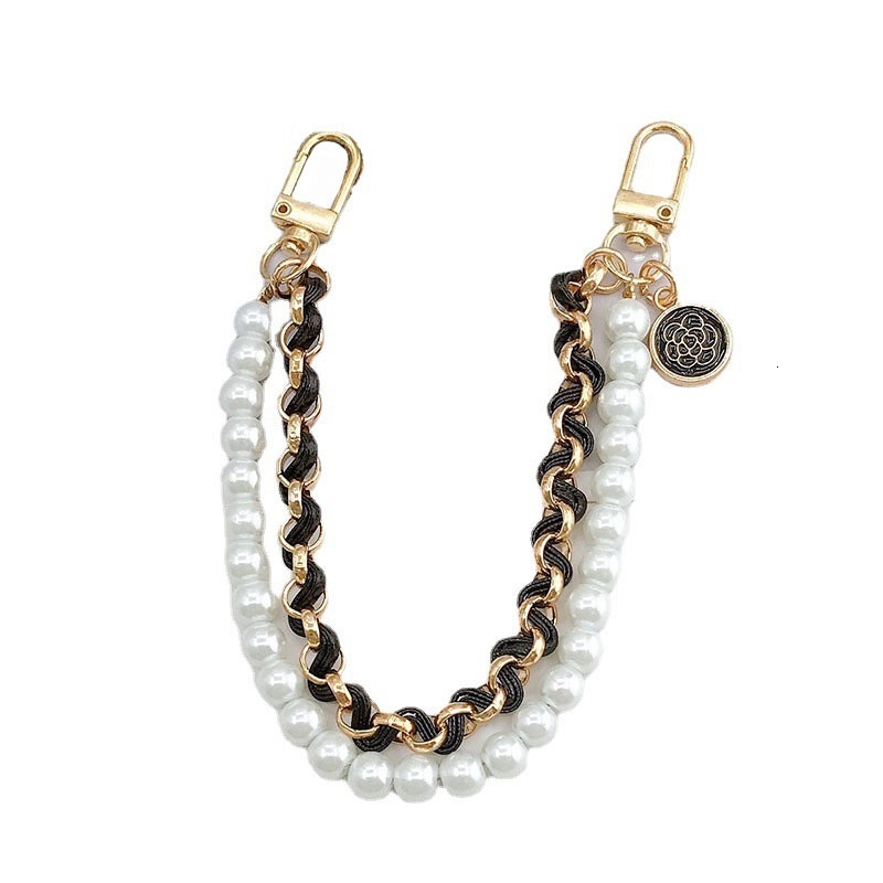 Yilian New Double Pearl DIY Phone Case Jewelry Accessories Metal Piercing Leather Handheld Chain