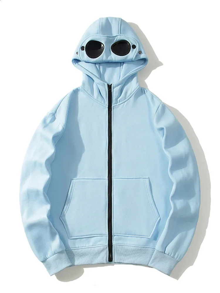 Spring and autumn mens casual hooded sweatshirt fashionable zipper sunglasses cap cardigan wool sweater unisex street outdoor jacket 240906