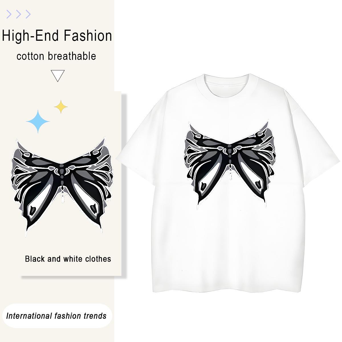Fashion New T-Shirts 230g 100% Cotton Short Sleeve O-Neck Spring Summer bowknot Lady T shirt Unisex Graphic Tops