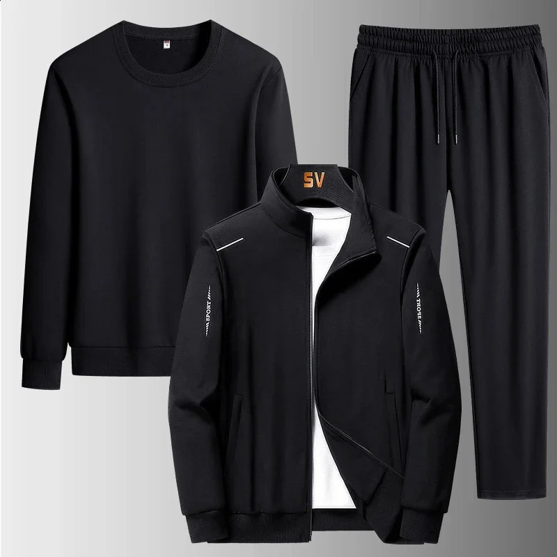3-piece mens track and field suit autumn and winter jogging suit sportswear hooded jacket sports pants mens clothing 240907