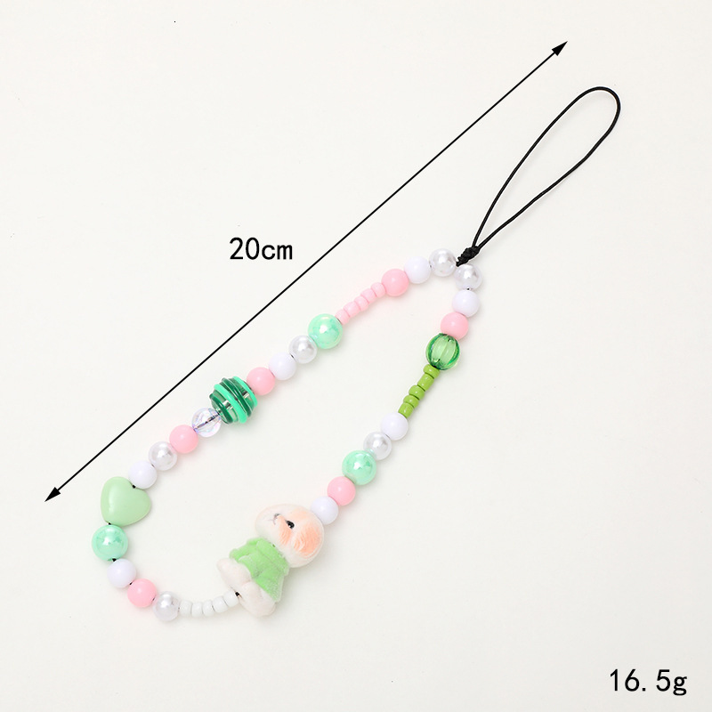 Yi Lian's New Flocking Doll Beaded Mobile Phone Chain Short Hand Case Hanging Rope Small Fresh High Grade Wrist Strap