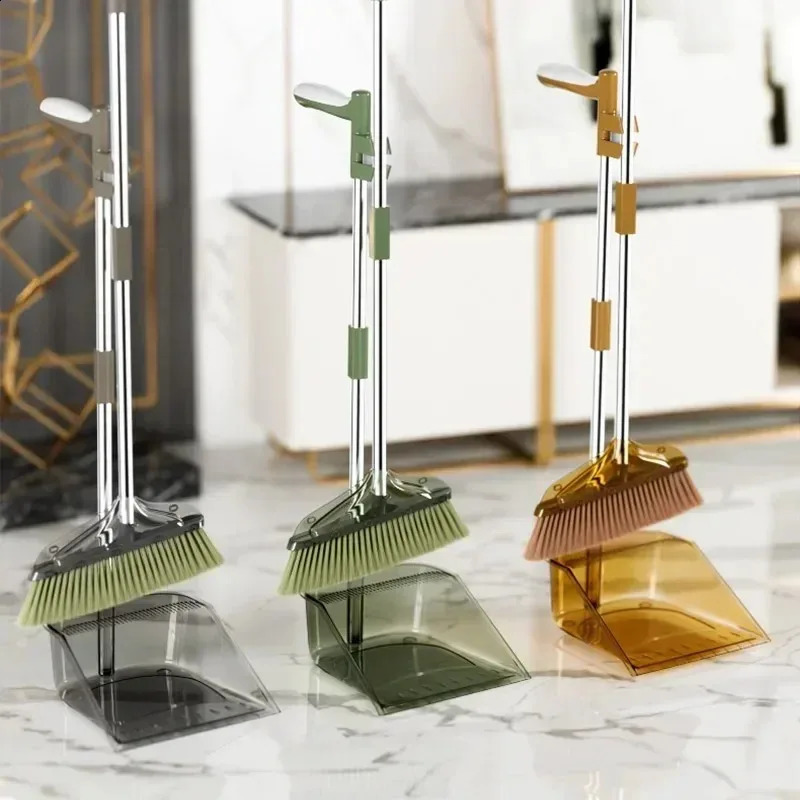Transparent broom set combination high-end soft fur broom for household use dust-proof bathroom rodless fur garbage shovel broom 240907
