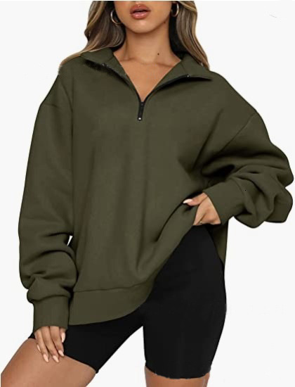 Women's autumn winter new casual top with half zipper long sleeves and plush sweater without pockets, women's hoodie