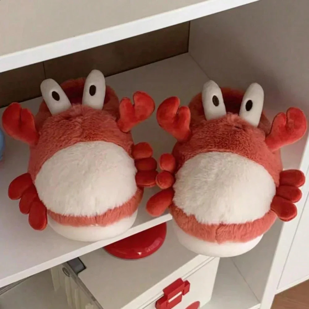 Cute Crab Winter Women Slipper Soft Heel Platform Fur Warm Indoor Comfortable Home Fluffy Home Slippers 240904
