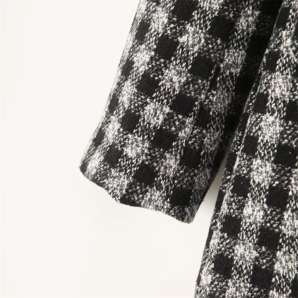 UNIZERA Autumn Product Womens Casual Versatile Double breasted Long Sleeve Look Skinny Woolen Checkered Suit Coat 240830