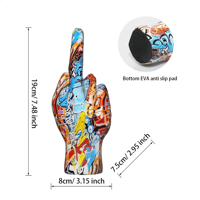 Graffiti Middle Finger Ornament Art And Crafts Resin Gesture Statue Desktop Ring A Living Room Home Decoration 240904