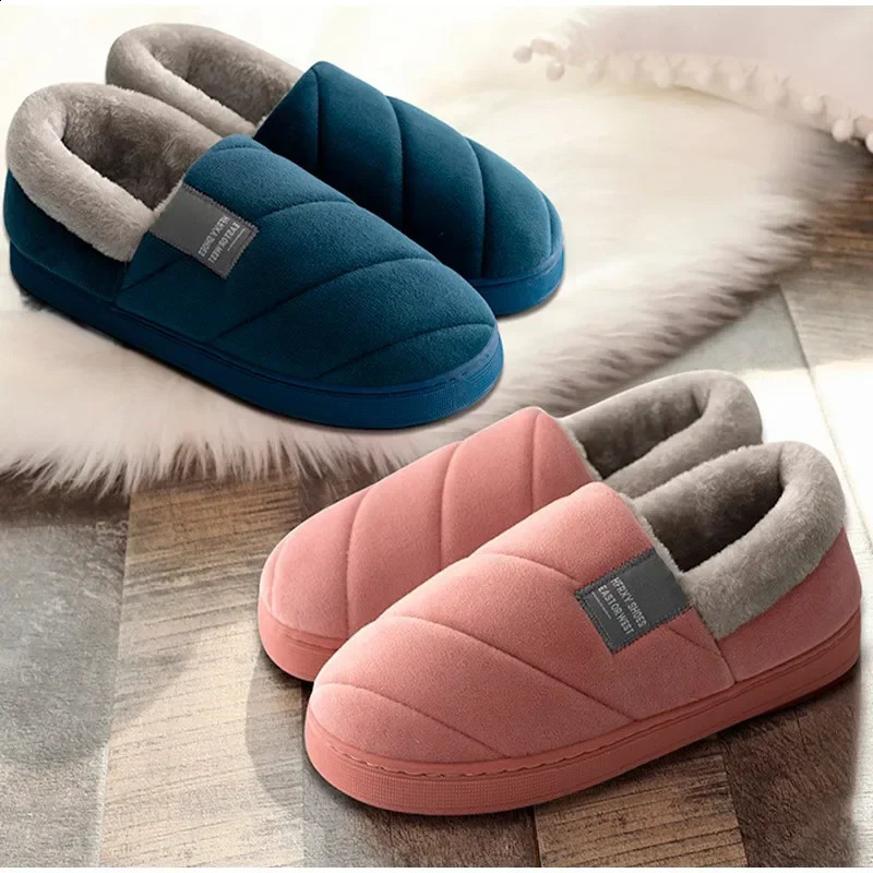 Large 4647 Men Winter Warm Furry slippers Couples Casual Bedroom Outdoor Thick Sole Non-Slip Slides Fashion Shoes For Men 240904