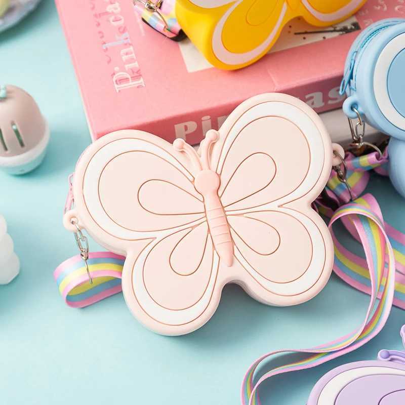 Cute childrens silicone shoulder bag cute butterfly shaped baby girl cross bag candy color childrens mini coin wallet W240906