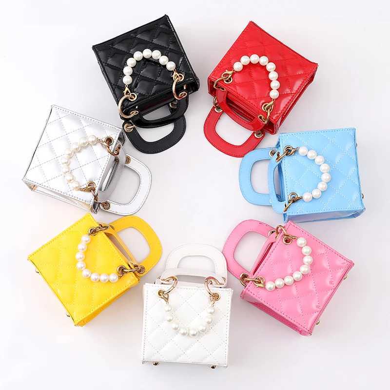Childrens PU leather bag pearl hot selling single shoulder solid color fashionable simple version handbag baby new girl shoulder bag W240906