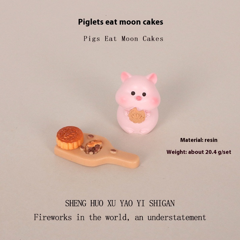 Cute Greedy Pig Mooncake Rabbit Micro Landscape Baby House Food and Play Scene Creative Resin Crafts Home Decoration