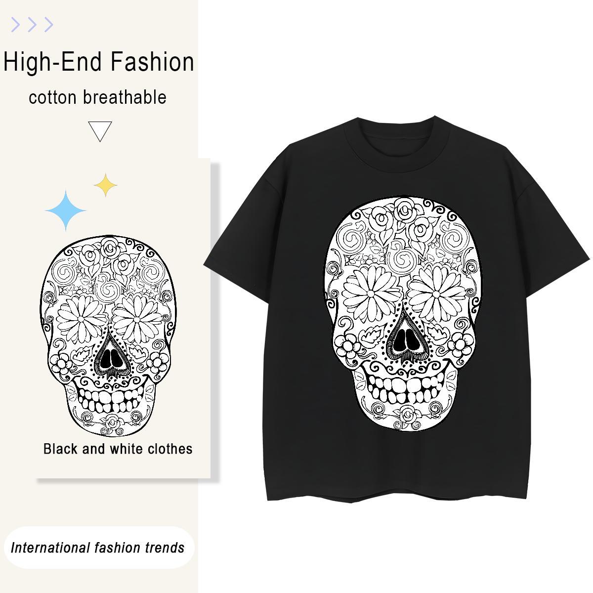 Stylist T Shirt For Woman 100% Cotton 230g Short sleeve Soft Street Wear skull Tshirt for Man Woman Female Customized Polos
