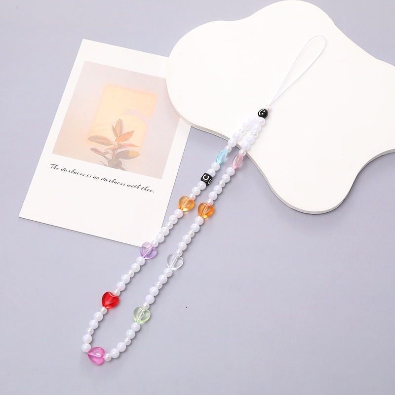 Internet celebrity anti lost bead love rainbow mobile phone rope DIY pearl chain hanging