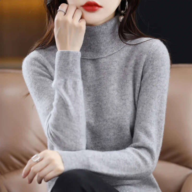 High neck cashmere sweater knitted womens turtle pullout highquality winter warmth jumper SXXL 240906