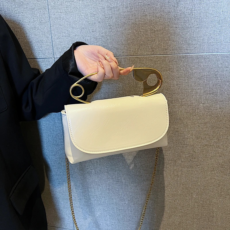 Woman Shoulder Bags Personality Pin Handbag High Quality PU Messenger Bag Fashion Chain Crossbody Female Dinner 240906