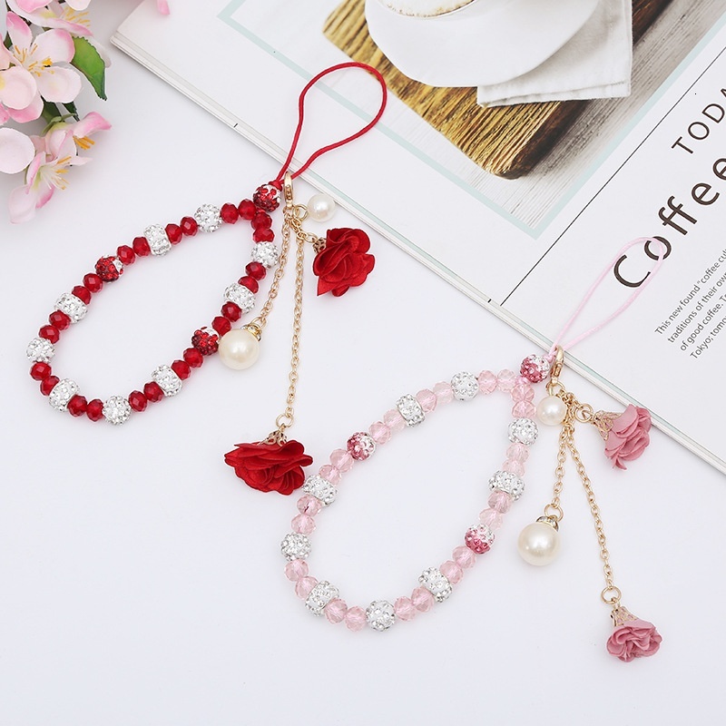 Short mobile phone lanyard creative gypsum bracelet crystal neck hanging case wer pendant for women