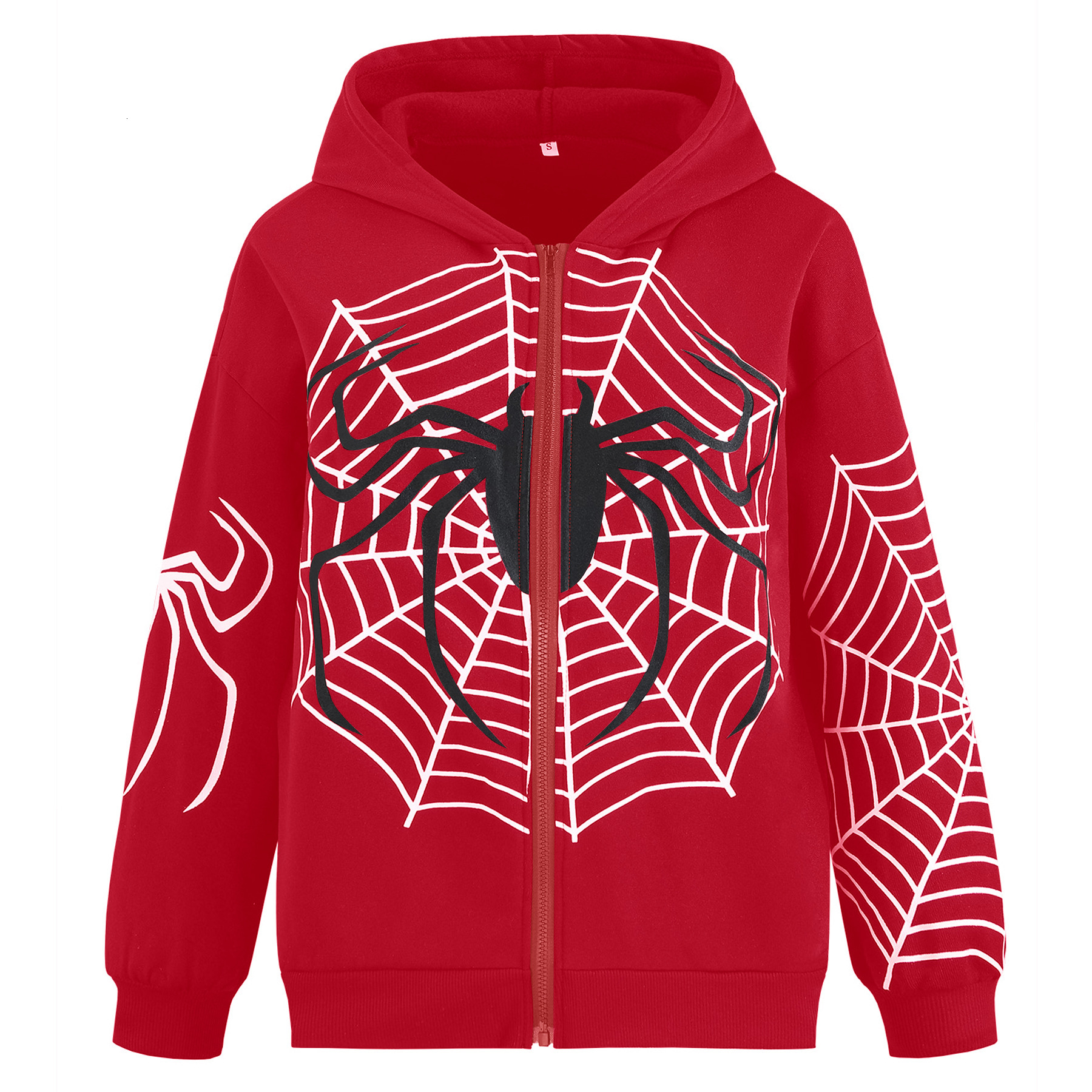 EZwear Plus Spider Web Print Zip Up Drop Shoulder Hoodie Loose Y2K Casual hooded