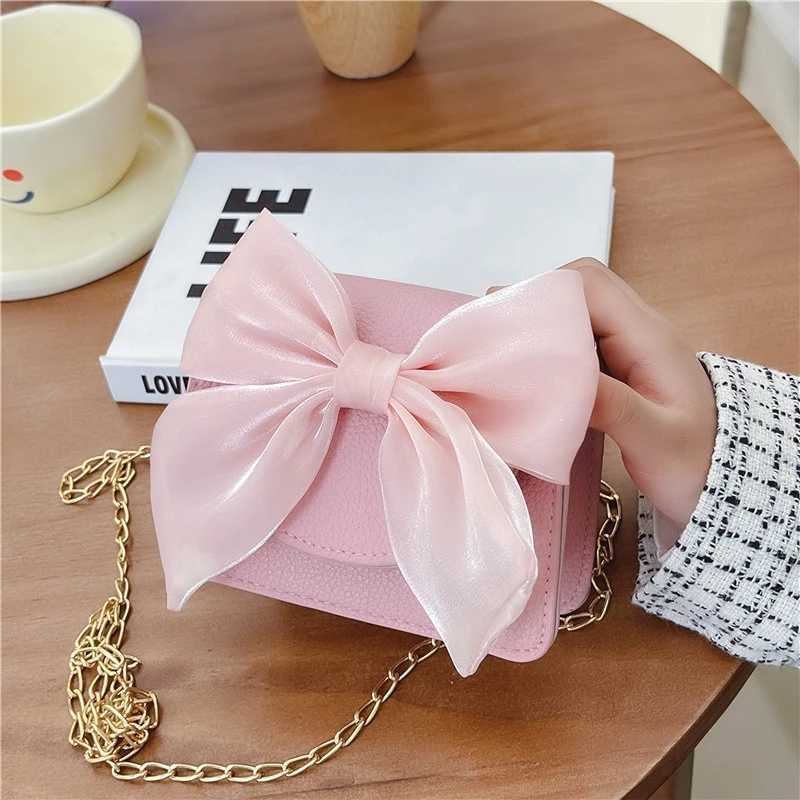 Childrens mini wallet with cute bow cross body bag baby girl coin bag Kawaii childrens leather bag and handbag gift W240906