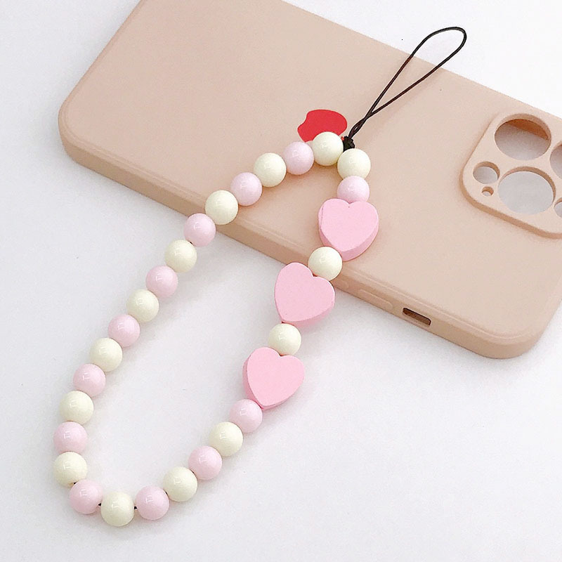 Yilian's new acrylic bead chain candy colored heart-shaped hanging anti fall hand rope phone case pendant
