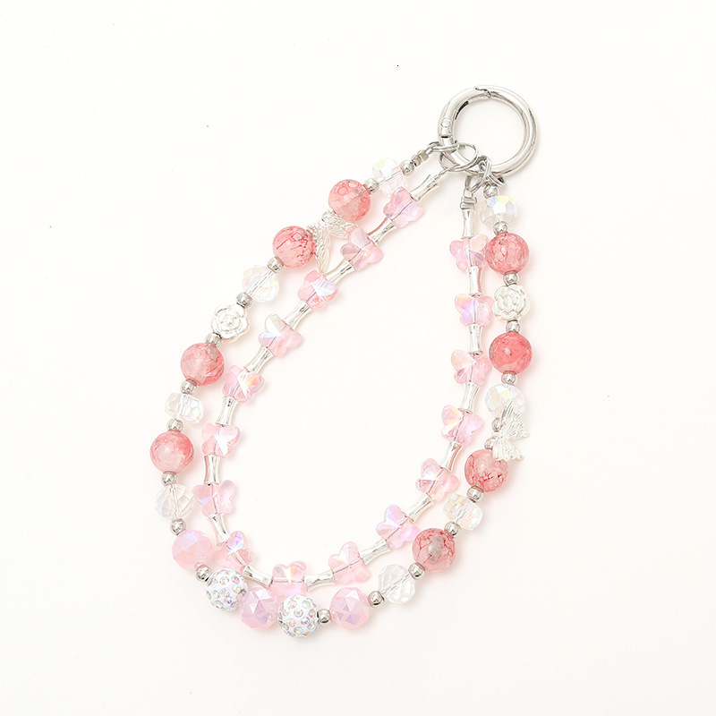 Luxury and high-end dual chain mobile phone lanyard, crystal butterfly bead pendant, luggage, keychain, hanging accessories