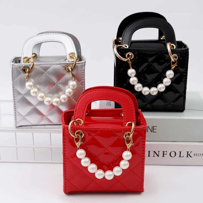 Childrens PU leather bag pearl hot selling single shoulder solid color fashionable simple version handbag baby new girl shoulder bag W240906