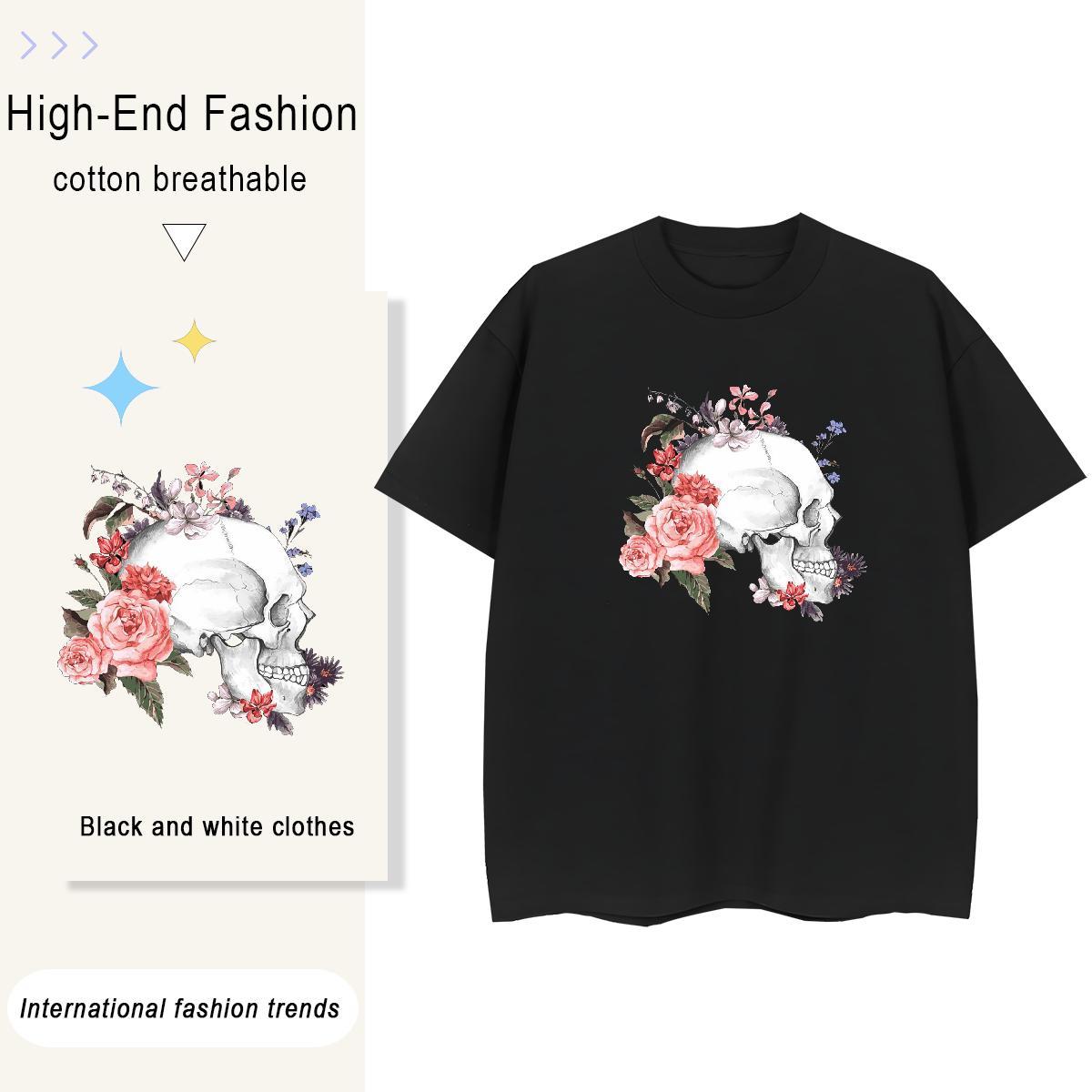 Fashion Womens T Shirts 230g 100% Cotton Breathable Street Wear flower Woman Tshirt Soft DIY Anime Printed Tee Shirt