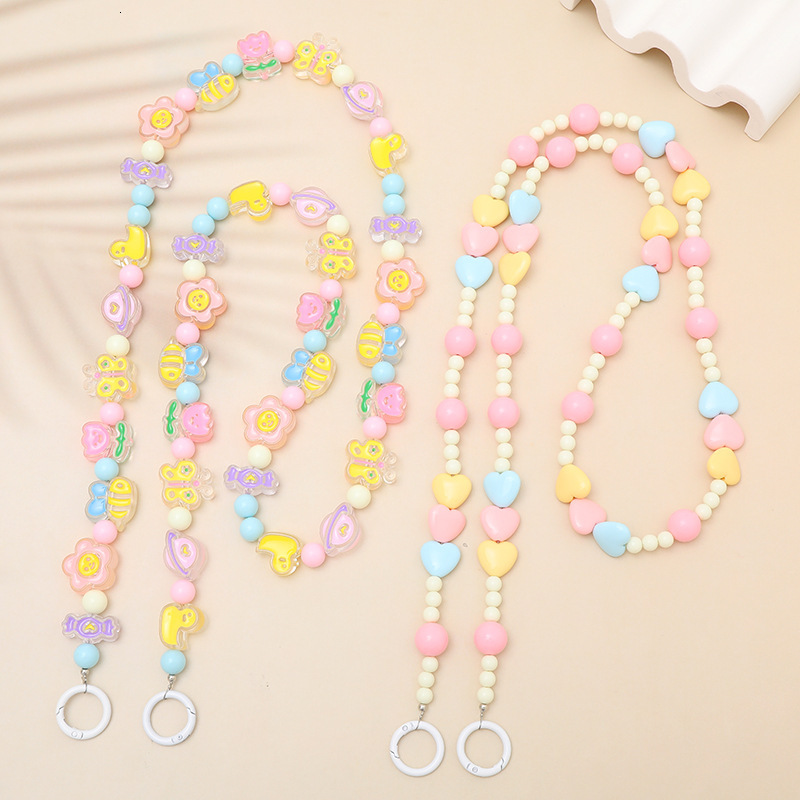 Yilian's new candy colored acrylic heart-shaped bead cute bee crossbody chain, phone hanging rope for women