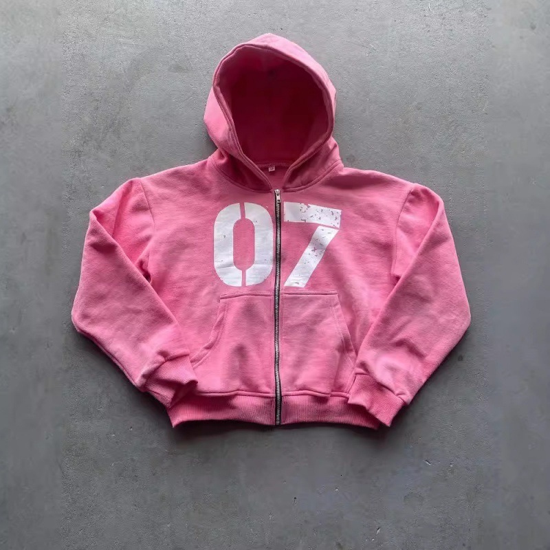 Pink grunge oversized sweatshirt zip up hoodie Letter printing hoodies women goth y2k tops harajuku New streetwear clothes