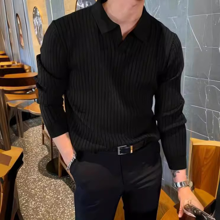 Mens sweaters and pullovers Men Ribbed Knit Solid Sweater Pullover for Men Polo Shirt