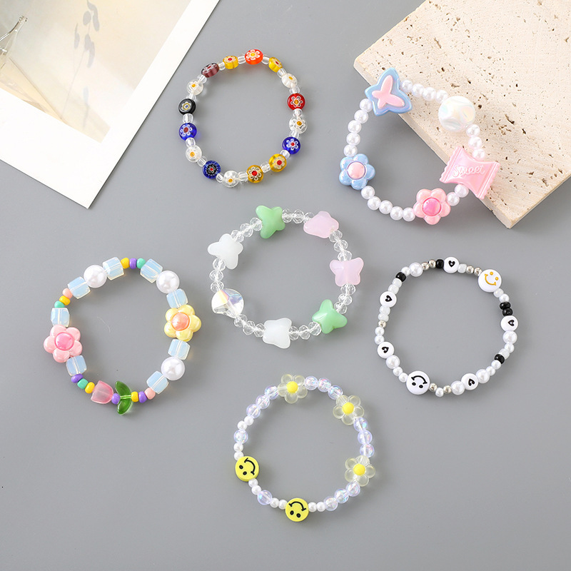 Creative new acrylic bead wer bracelet with sweet girlish style and colorful tulip handmade chain for women