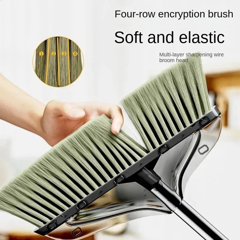 Transparent broom set combination high-end soft fur broom for household use dust-proof bathroom rodless fur garbage shovel broom 240907
