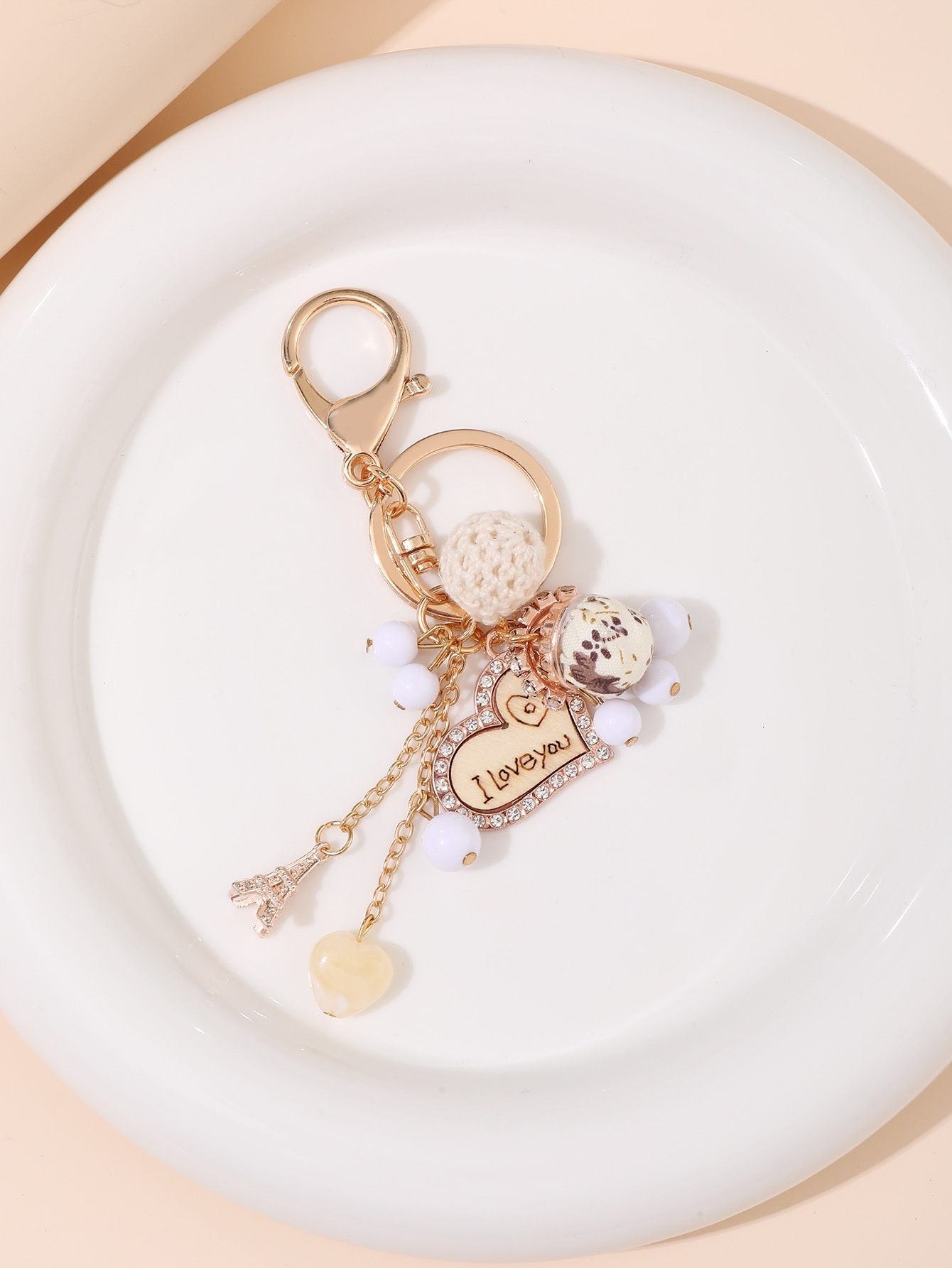 Creative New Pearl Heart Pendant Black and White Beaded Bear Chain Rope Phone Case Keychain Hanging Accessories