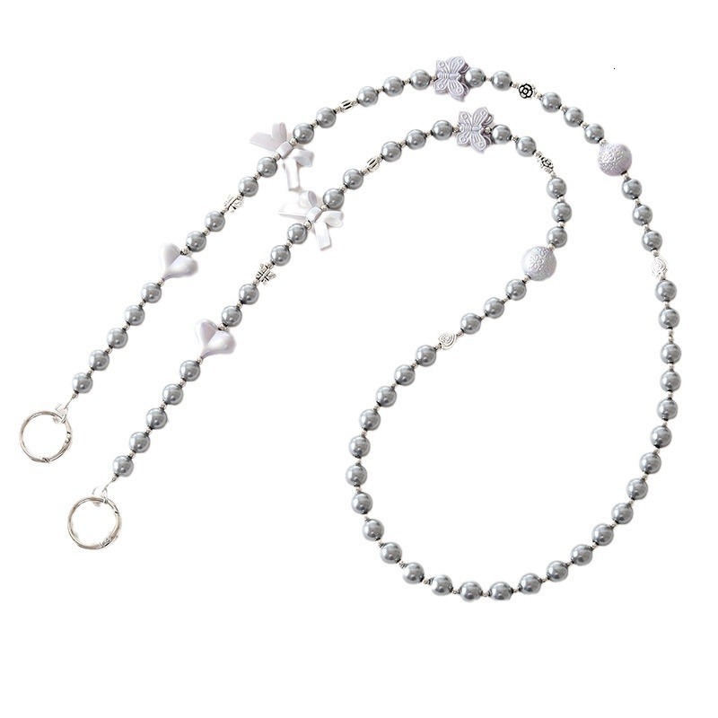 New pearl love bow crossbody chain, luggage keychain pendant, long phone hanging rope, can be carried and anti lost rope