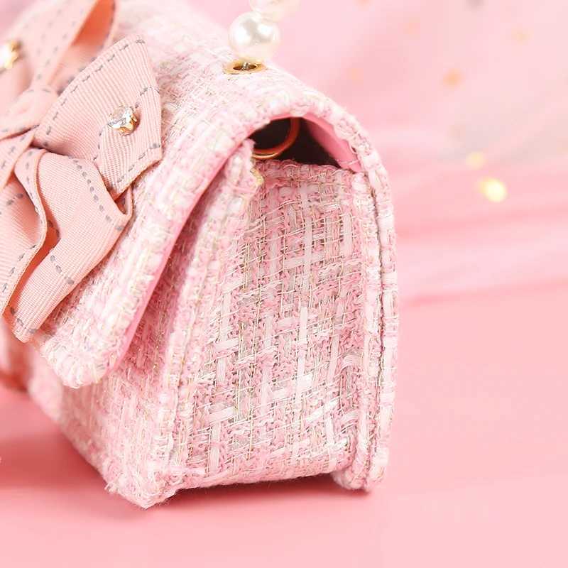 Childrens Linen Wallet and Handbag Cute Girl Princess Mini Cross Body Bag Bow Baby Party Pearl Handbag W240906