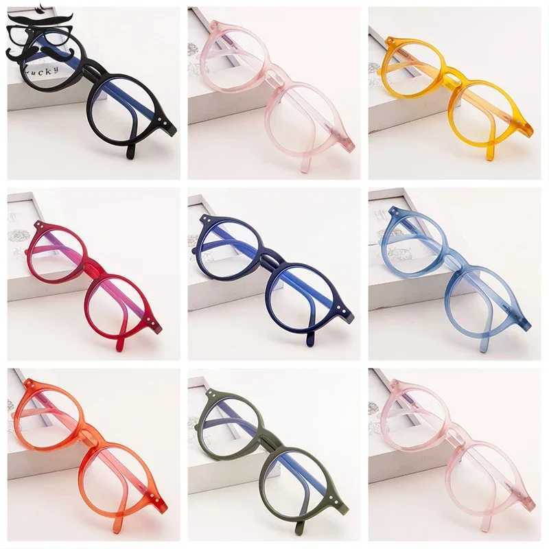 Fashionable childrens anti blue light glasses retro round frame for boys and girls computer glasses protective glasses regular glasses W240906