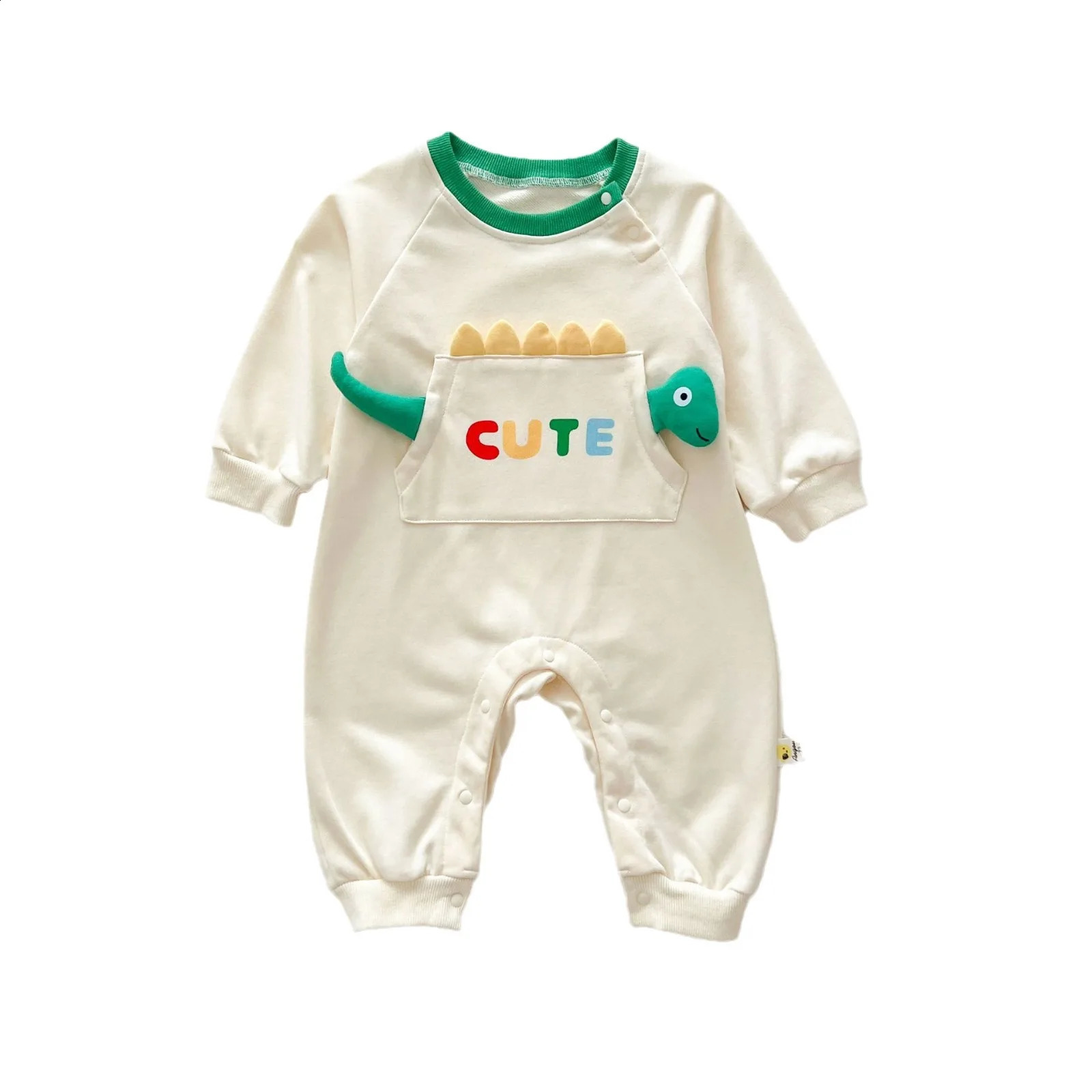 Autumn Baby Boys Rompers Solid Cotton Loose Cartoon Dinosaurs Pocket Infant Boys Jumpsuit Long Sleeve Toddler Boys Outfits 240902