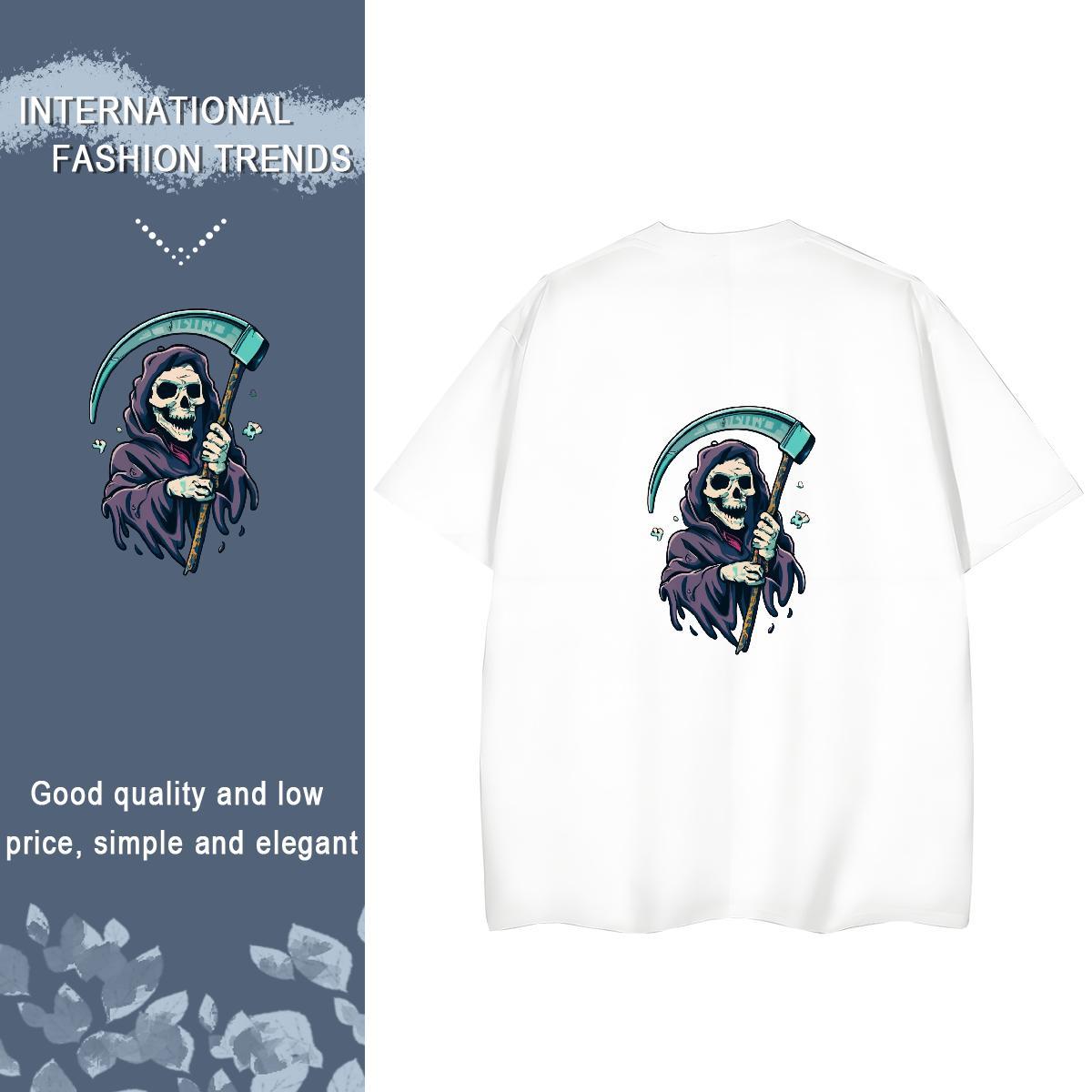Brand T-Shirts for Women 230g Cotton Round Neck Short Sleeve Spring Summer skull Tshirt for Man Woman Soft Anime Oversized Tees Shirts