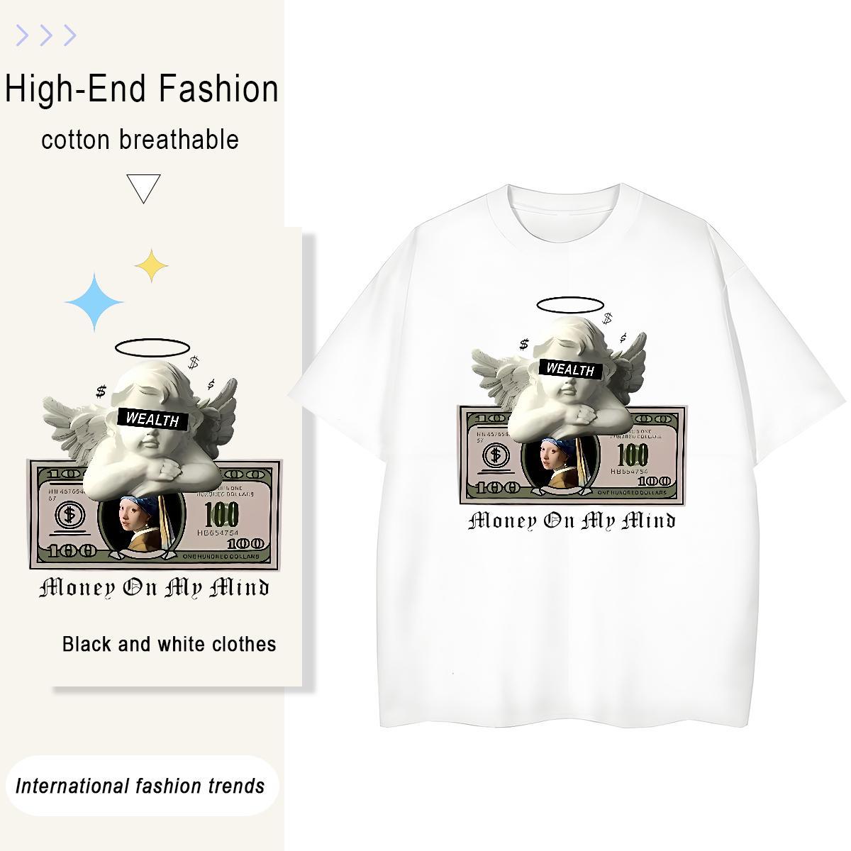 2024 Casual Women T Shirts 230g 100% Cotton Crew Neck Outdoor dollars Unisex Tshirts Soft Oversized Top Tees