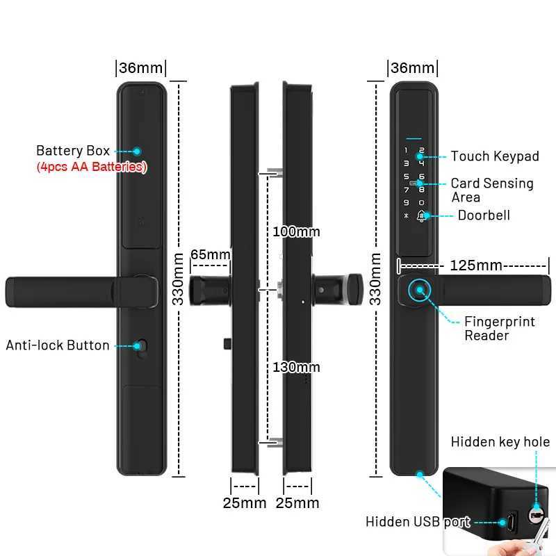 Waterproof camera outdoor fingerprint scanner WIFI application RFID card code keyless intelligent electronic door lock aluminum/glass sliding CL240920