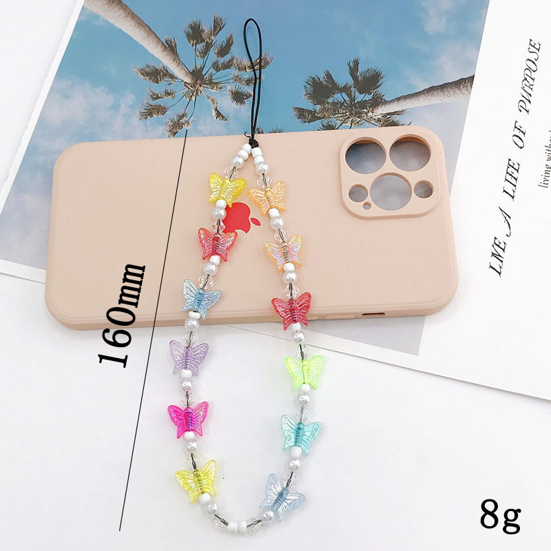 Yilian's new imitation pearl chain, colorful butterfly anti loss key rope, phone case accessories, hanging ornaments, female accessories