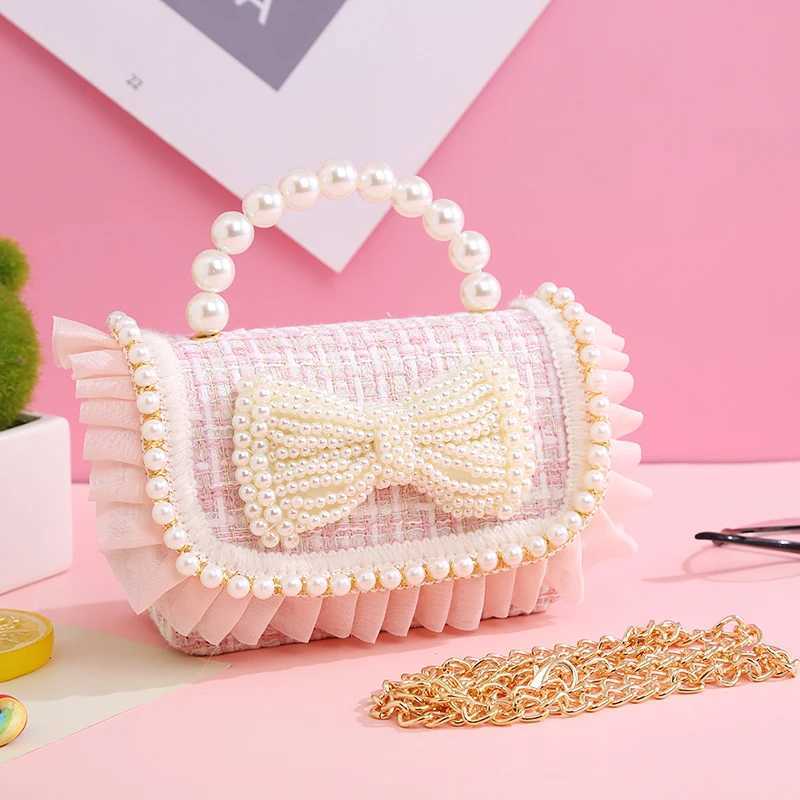 Childrens mini clutch bag cute childrens lace cross body bag girls pearl bow coin wallet handbag Kawaii baby party wallet gift W240906