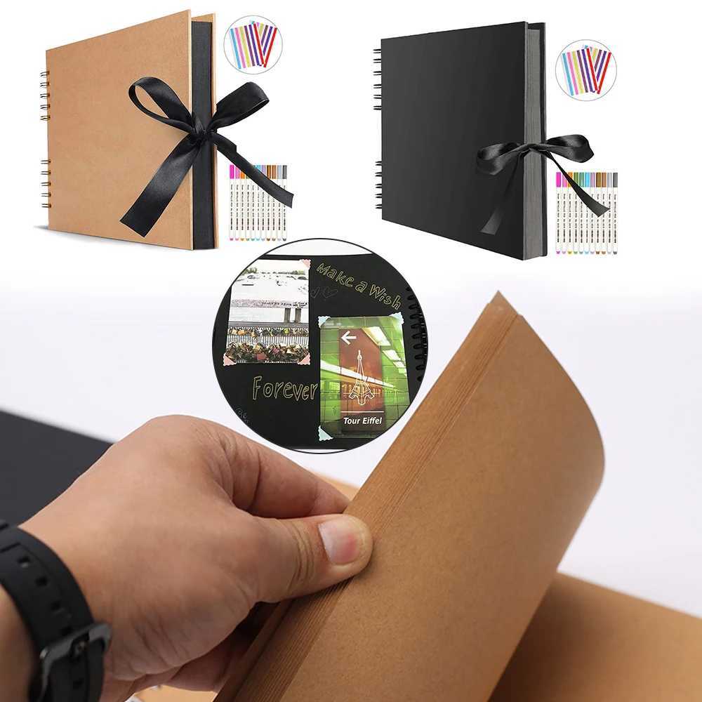 ZK20 80 Black Pages Memory Books DIY fotografico Photo Albums Scrapbook Cover Kraft Album Birthday holiday anniversary giftsY240907