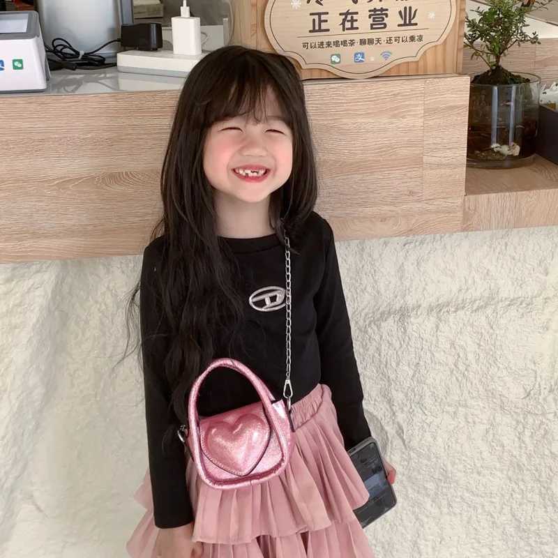 Fashion sequined shoulder bags new baby cross body bags and sweet pressed shell peach heart childrens bags suitable for boys and girls W240906