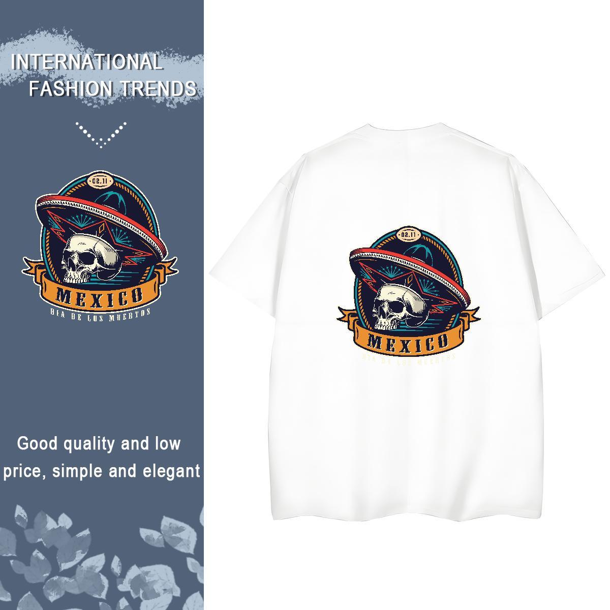 Classic Women T Shirts 230g Pure Cotton O Neck Short Sleeves Casual Sport skull Unisex Tshirts Loose fit DIY Anime Top Shirts