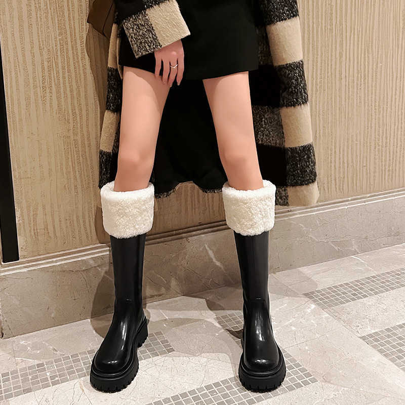 CMM Cowhide Velvet Thick Bottom Knight Boots Womens Over the Knee Boots Snow Boots Warm Cowhide Tall Boots