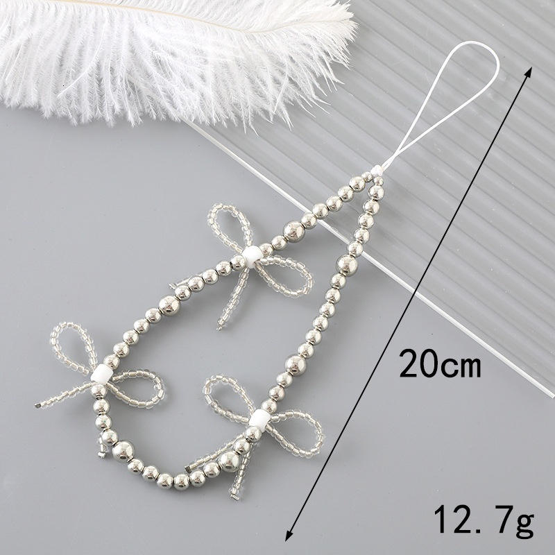Creative new pearl bow love chain fashionable and versatile handmade bead mixed decoration phone hanging rope