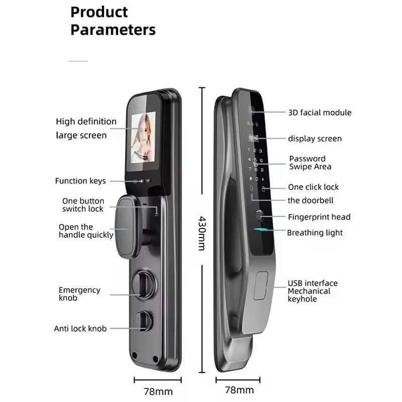 HX5 Smart Door Lock 3D Facial Recognition Smart Home Door Lock WiFi Digital Electronic Lock WiFi Camera Rfid Card CL240907