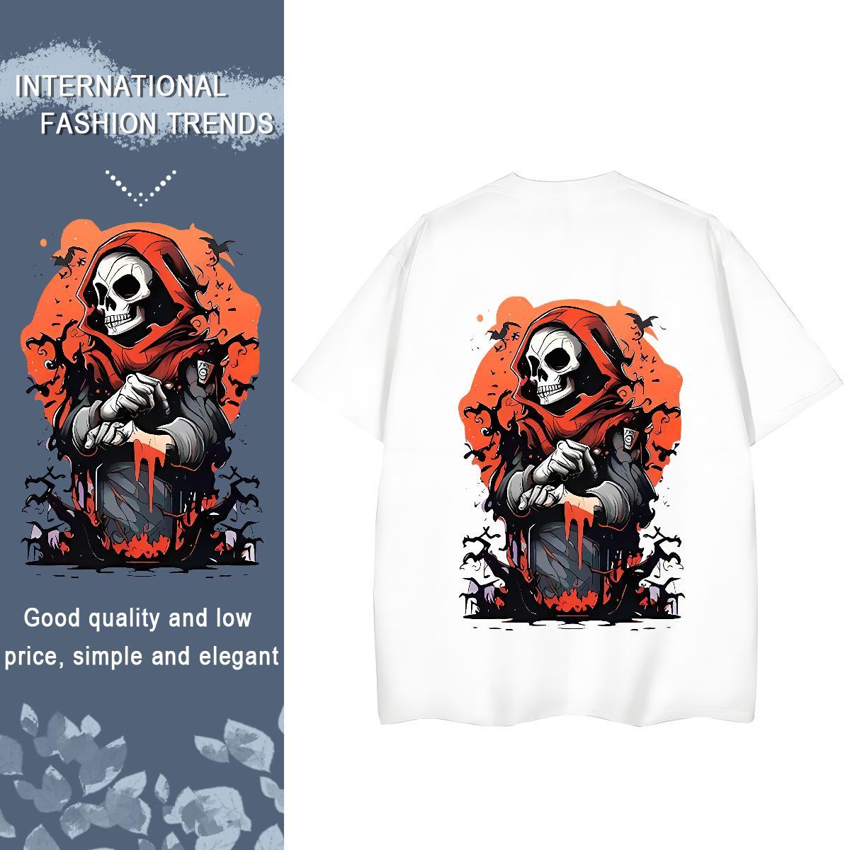 Stylist T Shirt For Woman 100% Cotton 230g Comfortable Daily Wear skull Unisex Tshirts Loose Cartoon Printing L-4XL Clothings